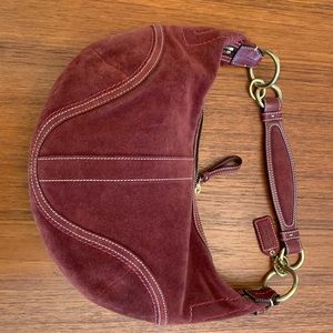 Vintage Coach Maroon Suede Hobo Shoulder Bag